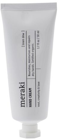 Håndcreme Meraki Linen Dew økologisk Cosmos Med Aloe Vera Kakaosmør   Avocadoolie Duft Pebermynte   Patchouli